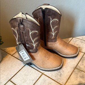 Old West Kids Two-Tone Brown Western Boots with Side Zipper